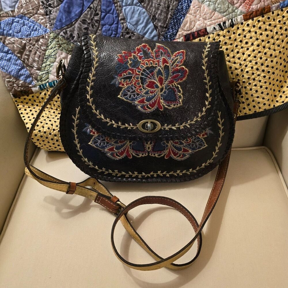 Patricia Nash Arezzo Saddle Bag with Floral Embroidery